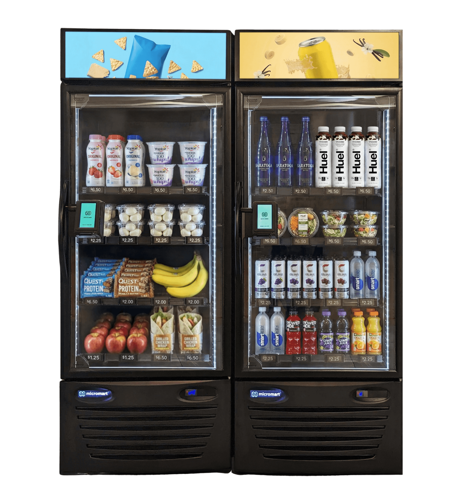 Micromart Smart Store — dual-unit configuration with fresh food, dairy, and beverages